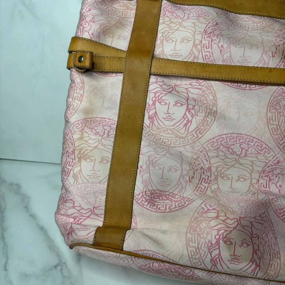 Versace Medusa Pink Leather And Canvas 2 Side Handle Tote/ Bag
